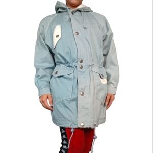 Vintage Cyclone Club Denim Utility Jacket Blue Chore Coat Hooded Small